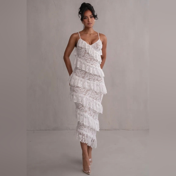 JLUXLABEL Ivory Feeling Of Forever Lace Ruffle Dress Bridal Wedding - Picture 4 of 10